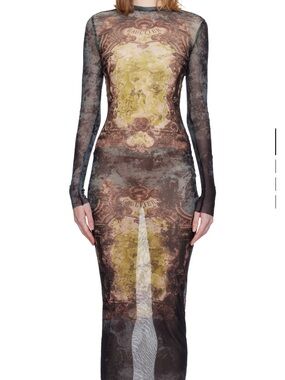 Jean Paul Gaultier Sheer Maxi Dress in Brown and Olive
